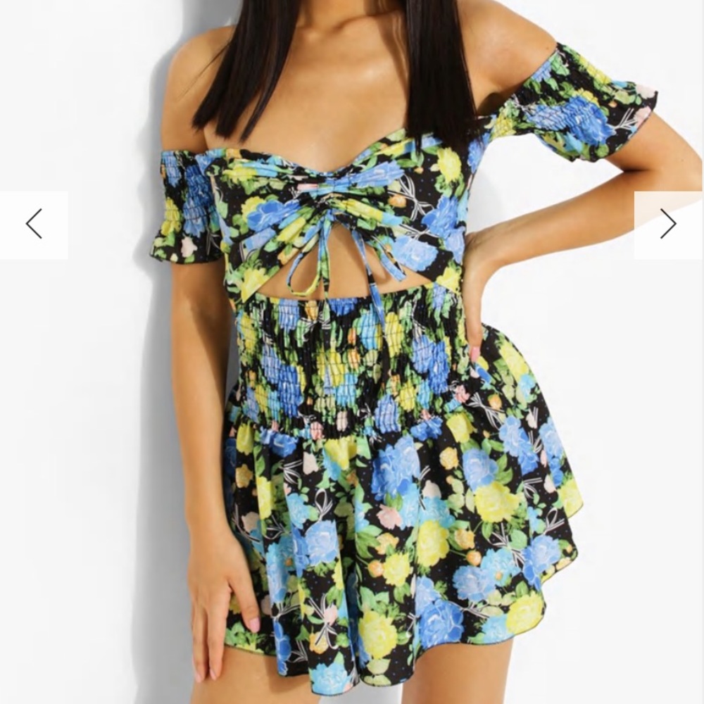 Petite Floral Ruched Front Mini Dress